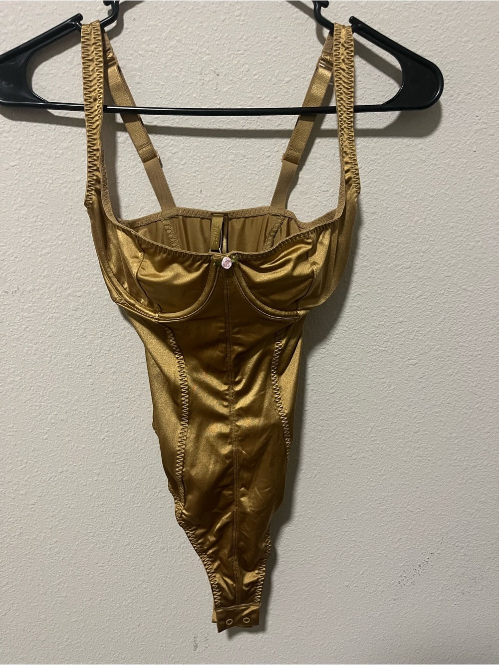 SKIMS Gold Satin Underwire Bodysuit